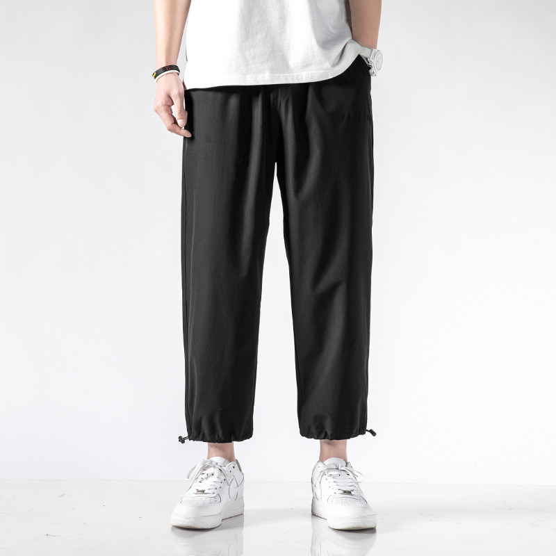 直筒裤男士九分裤宽松阔腿冰丝运动裤春夏季薄款抽绳哈伦休闲裤子,男装,休闲裤,淘宝优惠券,粉丝福利购,淘宝优惠卷