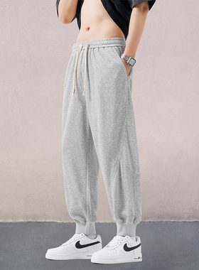 灰色运动裤男士卫裤宽松休闲束脚裤时尚潮流百搭长裤子
