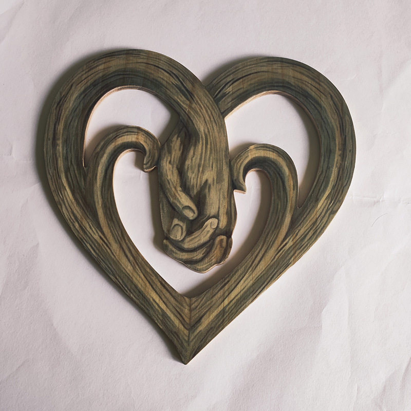 心手牵手爱心墙饰装饰艺术品装饰品礼品工艺品挂件木制新品