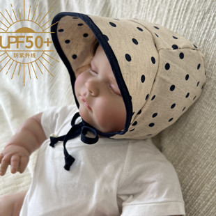 宝宝帽子春夏遮阳防晒帽儿童帽子男宝大檐帽女宝春秋大帽檐绑带帽