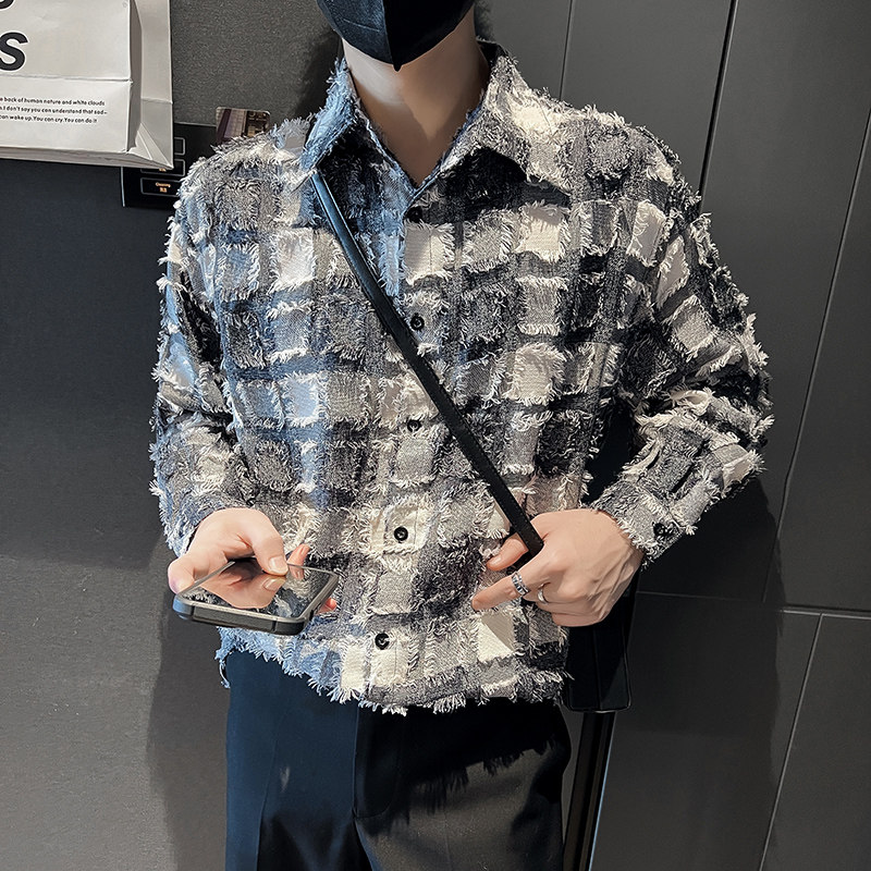 2022暗黑小众社会小伙小香风面料长袖衬衫男D792P65,男装衬衫,星座312B-1