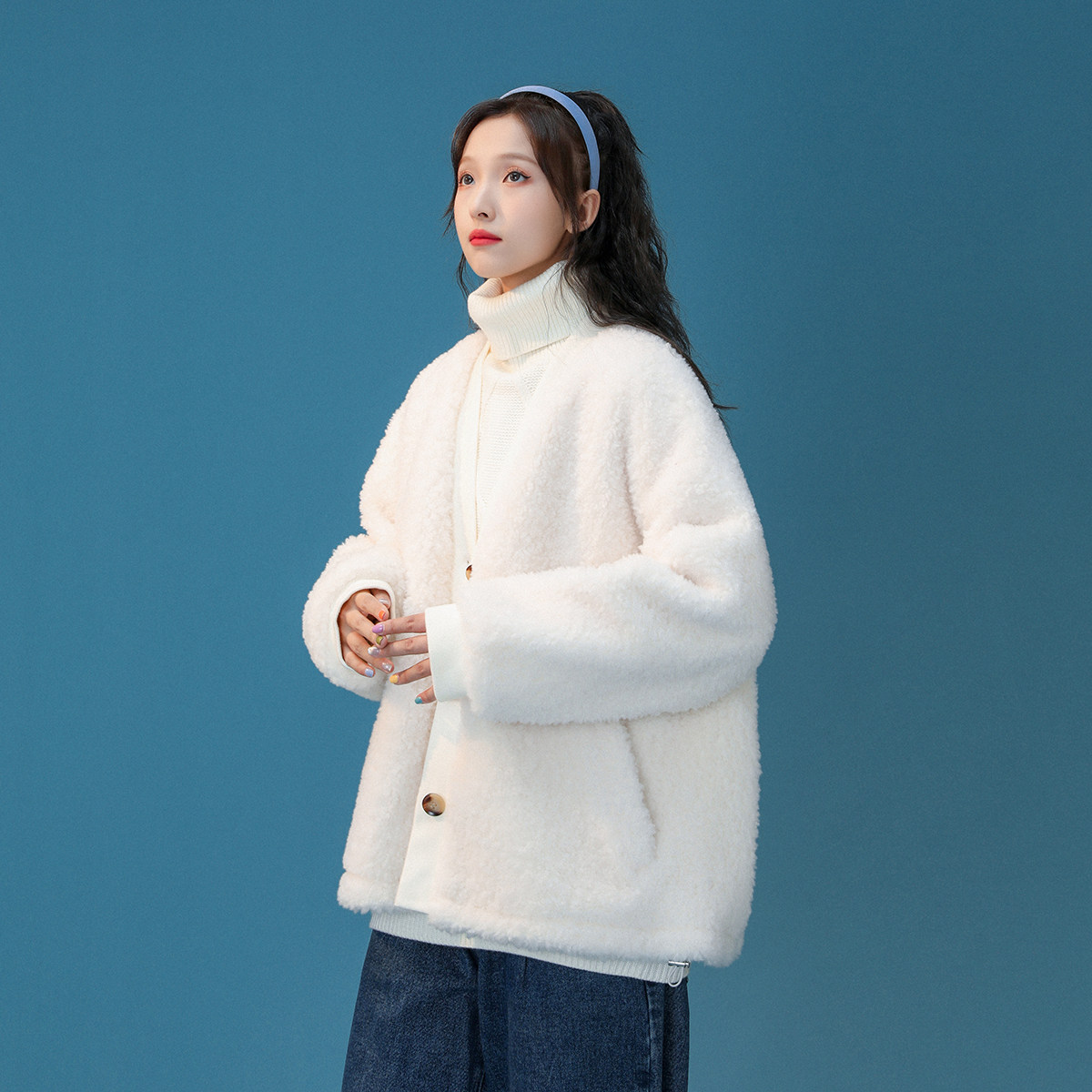 @中性-炒鸡好看派克服羊羔毛加厚棉服开衫外套D73P108图片