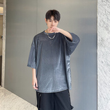 2023夏季金丝绒纯色波浪纹宽松小众休闲男士t恤D843P48，男装T恤，星座312B-1