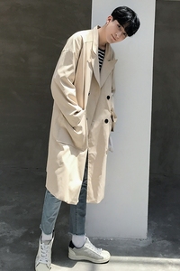 20秋季潮品时尚宽松男风衣长款宽松韩版男风衣潮男款风衣D43P140图片