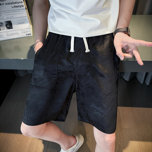 精神小伙男士龙纹提花短裤直筒薄款五分裤夏季速干中裤D937P45图片