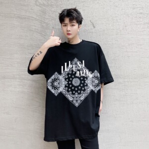 2021夏季潮牌纯棉半袖圆领宽松男款T恤D712P55图片