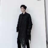 2021秋季潮款个性纹理中长款衬衫斜门禁长袖暗黑衬衫潮男D681P85，男装衬衫，星座312B-1