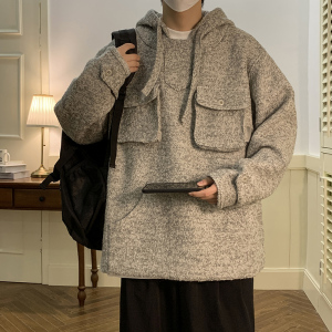 2022冬季新款复古宽松保暖连帽立体口袋套头毛呢羊毛外套D820P138,男装毛呢大衣,星座312B-1