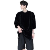 2021小众暗黑暗条纹丝绒五分袖T恤男款D729，男装T恤，星座312B-1