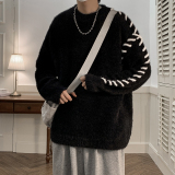 2023秋冬复古宽松重磅手工穿线马海毛针织大毛衣情侣男生D821P85，男装针织衫/毛衣，星座312B-1