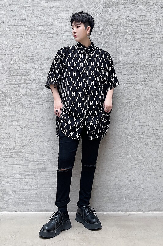 高品质短袖衬衫男士夏季潮流宽松衬衣个性时尚花衣服D710P55,男装衬衫,星座312B-1