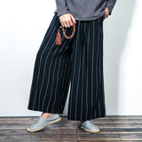 2023春款舒适长裤色织亚麻休闲裤竖细条纹宽松男长裤D20P78，男装休闲裤，星座312B-1