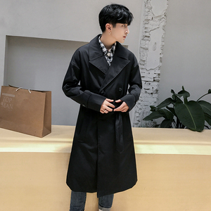2023春季新款 加长纯色百搭男风衣 宽松韩版时尚风衣D39P140图片