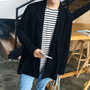 2023秋季亚麻翻领无扣风衣 风亚麻汉服 男开衫D231P45图片