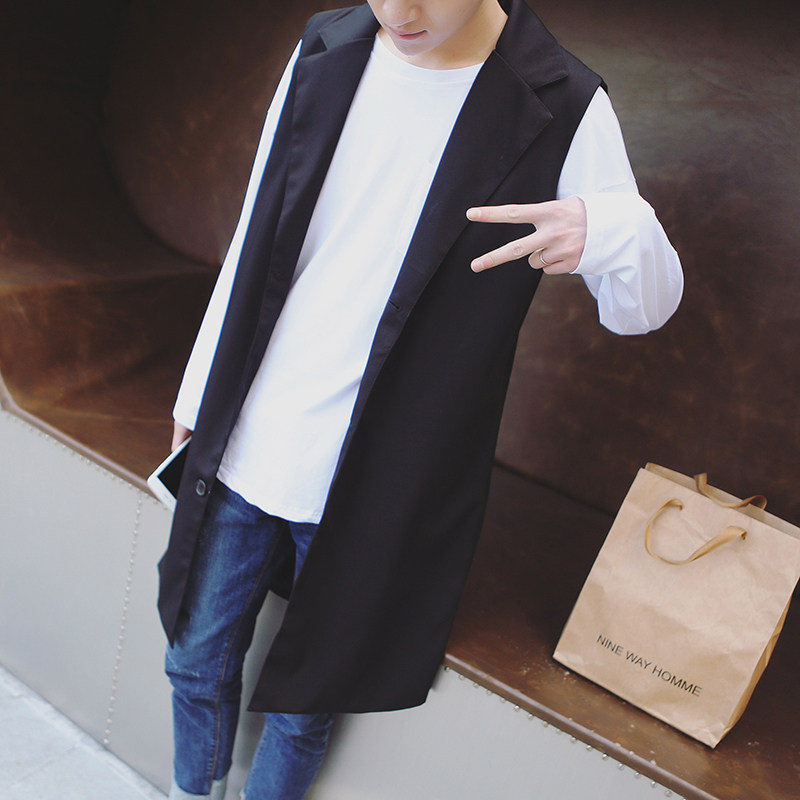 2021秋季潮款日韩流行纯色中长款马甲西装领男马甲D110P60，男装背心/马甲，星座312B-1