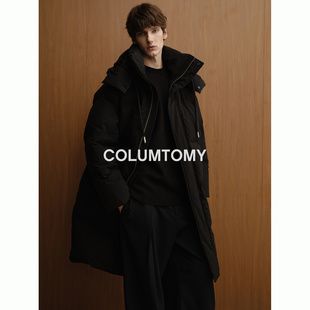 90白鸭绒连帽中长款羽绒服2025冬季新款老钱风男高级外套加厚保暖