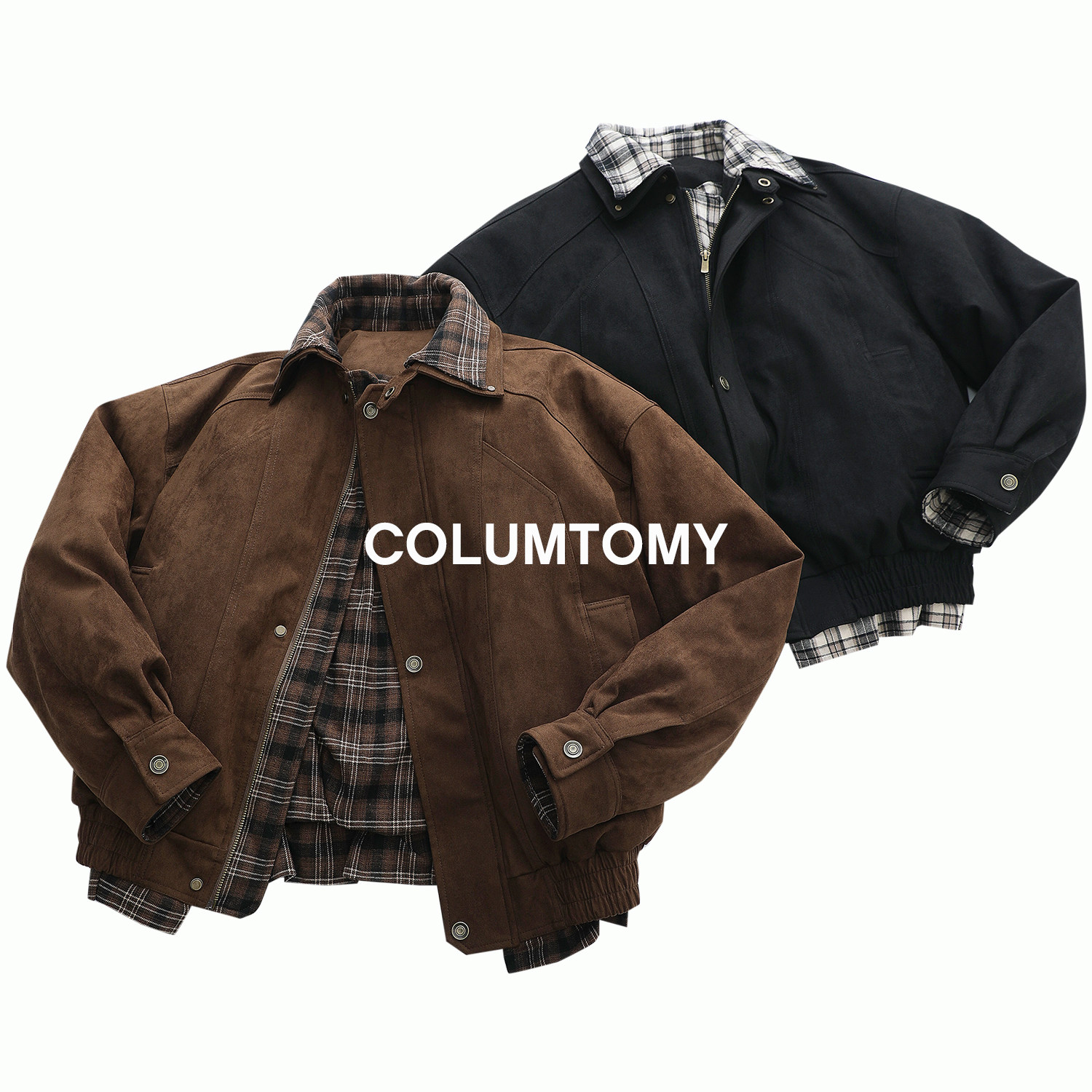 【G9】麂皮绒翻领千鸟格羽绒服2025AW冬季新款男士老钱风猎装外套