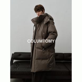 90白鸭绒连帽中长款羽绒服2025冬季新款老钱风男高级加厚保暖外套