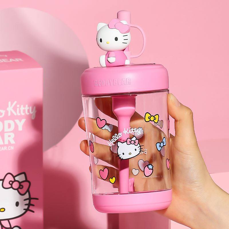 杯具熊冷萃吸管杯hello kitty猫名夏季联水杯卡通女便携背带水壶