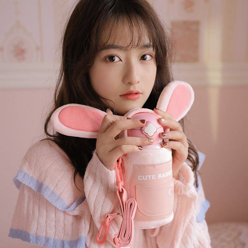 杯具熊毛绒保温杯兔子儿吸管杯女生316水杯可爱杯子幼儿童园水壶
