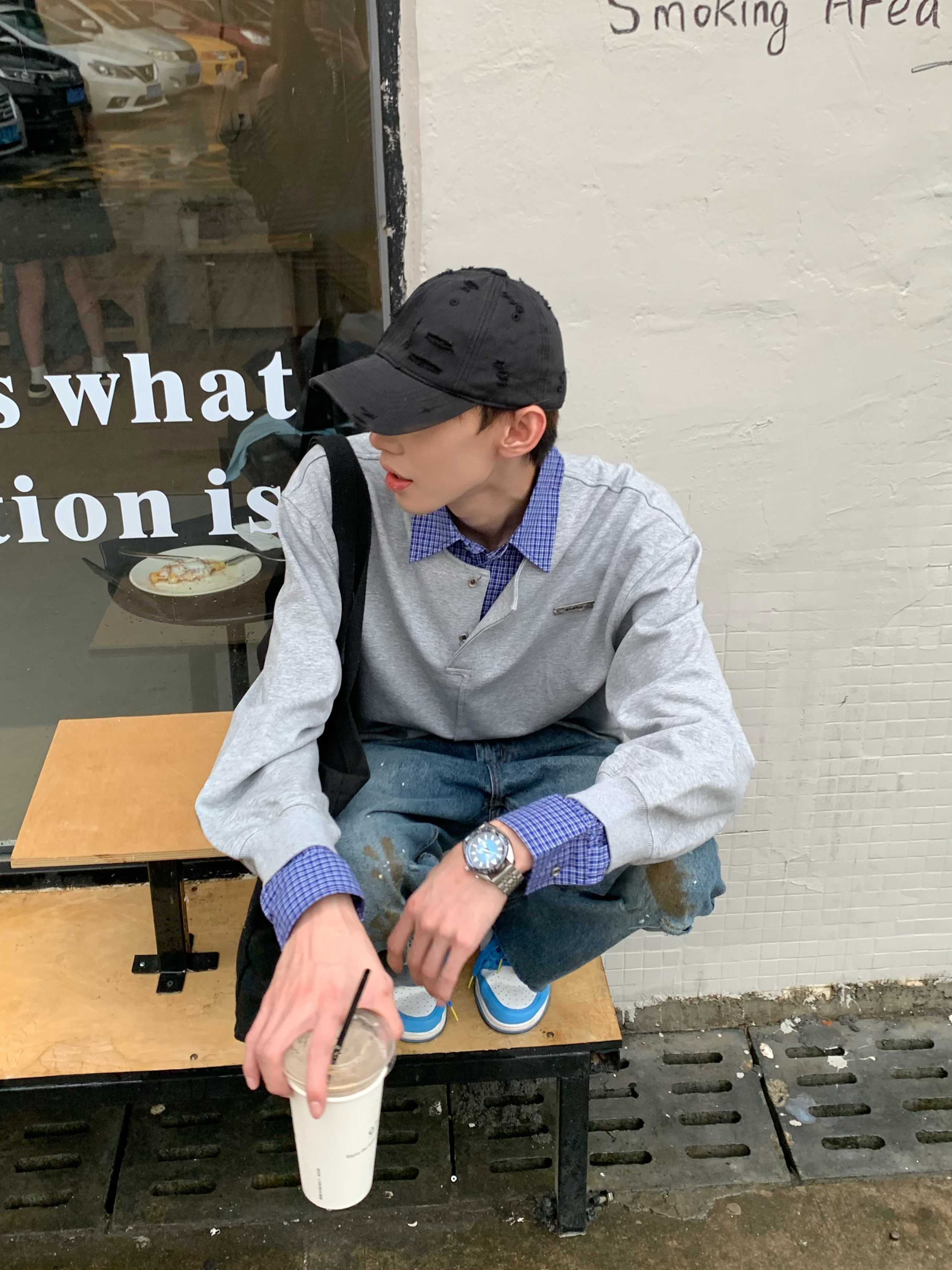 少年感设计小众假两件卫衣衬衫领