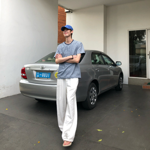 BUFANSTUDIO美式斯巴达时代绣花水洗做旧牛仔裤A字白牛男女潮长裤