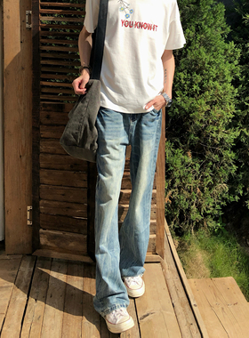 BUFANSTUDIO 爆裂闪电纹猫须擦脏水洗牛仔裤做旧高街长裤vibe宽松