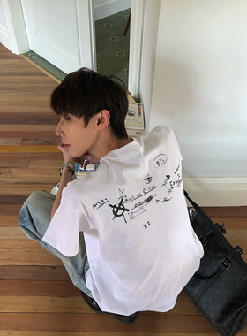 BUFANSTUDIO“手作乐谱”260g双纱重磅标语T恤cleanfit短袖简约男