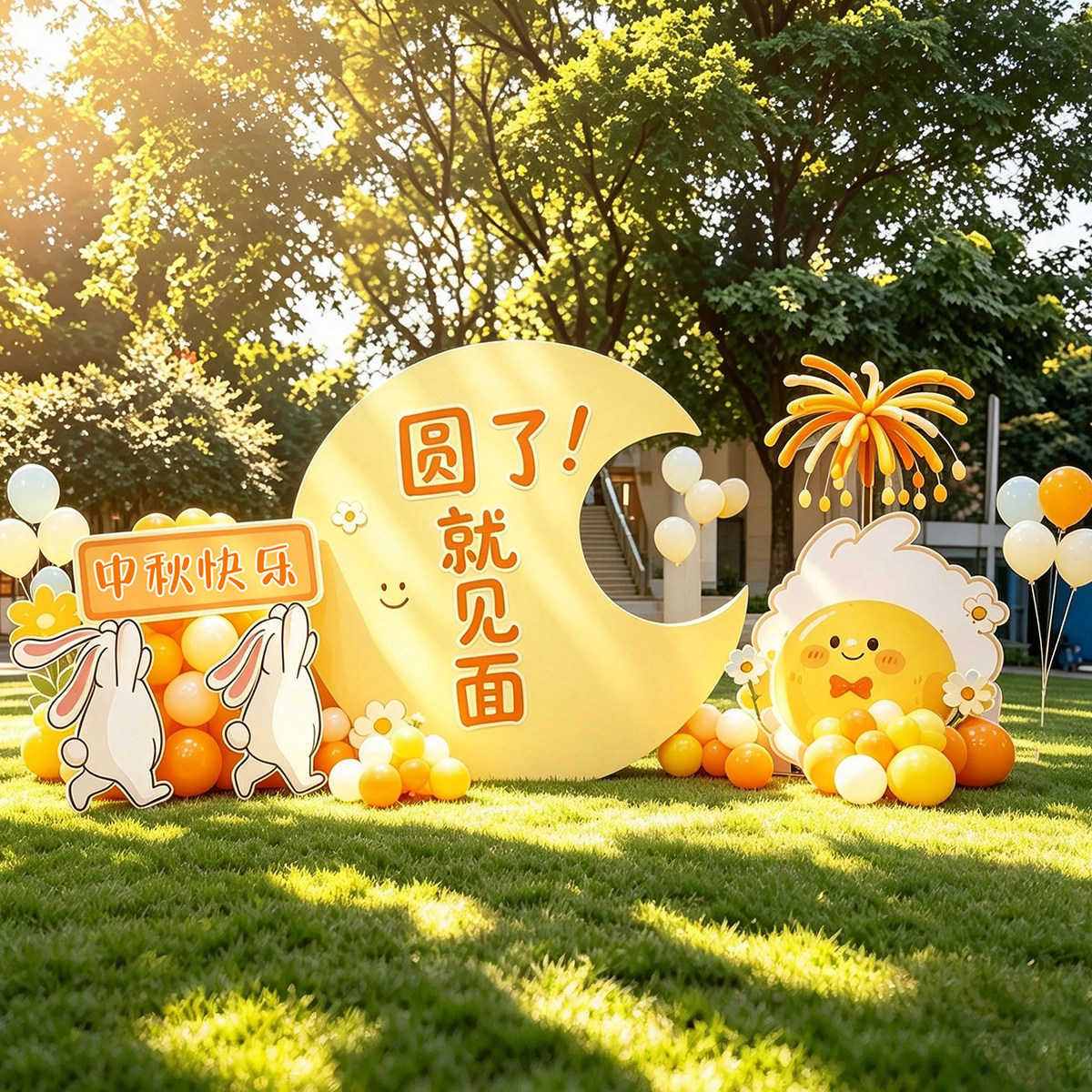 中秋节氛围场景布置kt板背景墙装饰学校商场店铺活动拍照美陈摆件