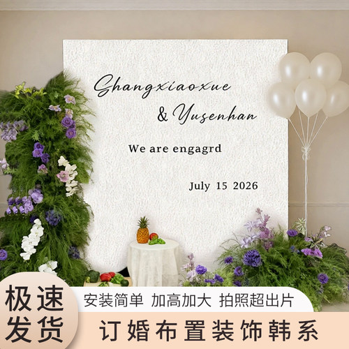 白色韩系订婚宴森系布置装饰场景2025迎宾区全套结婚kt板背景墙