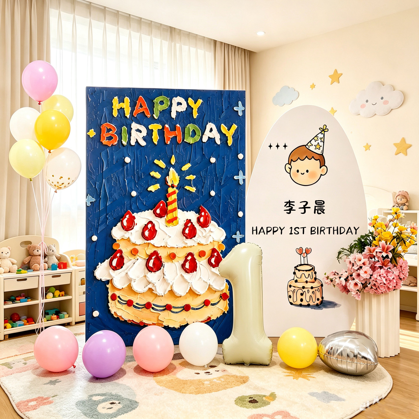 生日场景布置装饰蛋糕kt板周岁快乐派对仪式感氛围小女孩男孩儿童