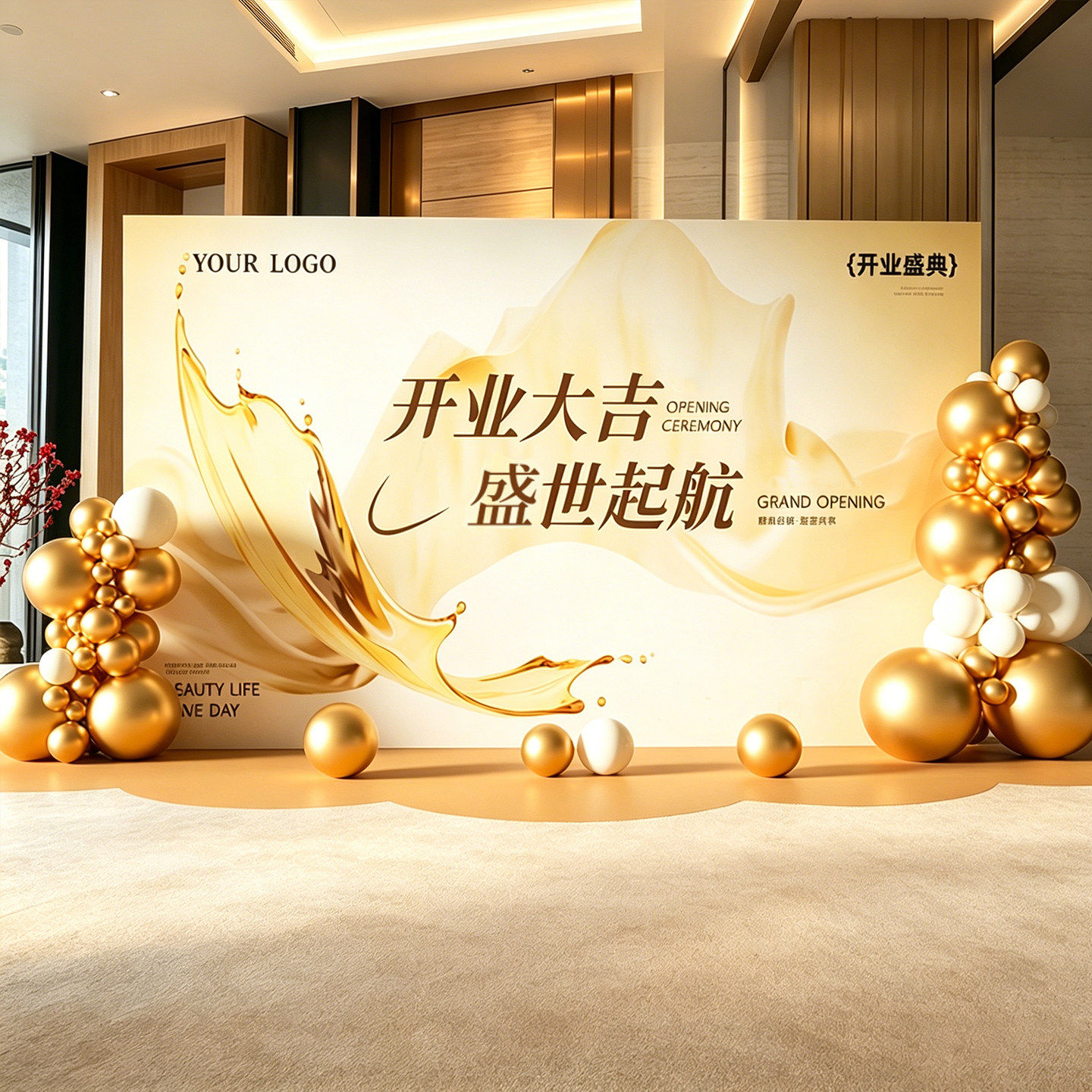 开业氛围布置周年庆典新店开业大吉装饰打卡拍照背景签到墙kt板