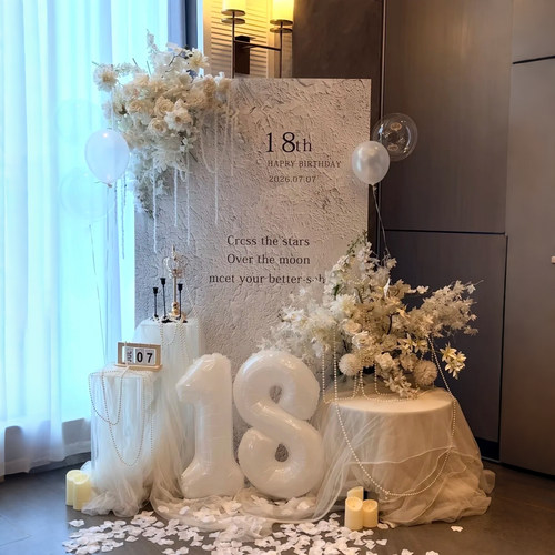 女孩18岁生日场景布置装饰十八岁成人礼派对高级感气球KT板背景墙