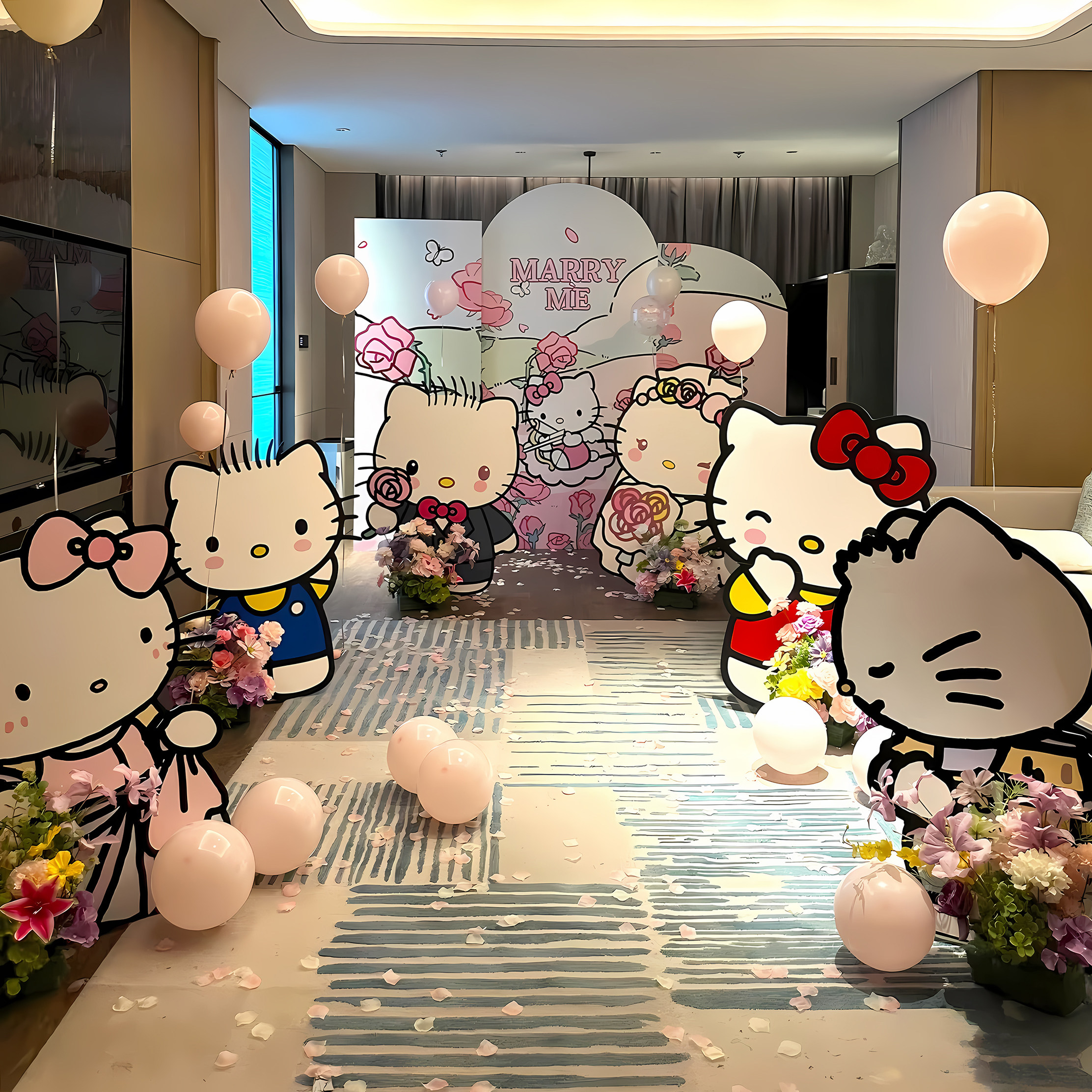 HelloKitty求婚室内布置高级简约告白仪式场景装饰板520表白气球
