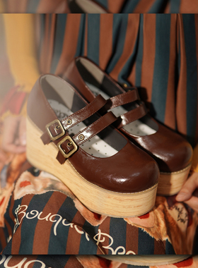 【现货】双扣松糕木纹版摩多modo原创木底复古lolita厚底鞋