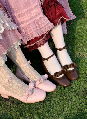 定金丨莉莉丨摩多modo原创Lolita丝绒蝴蝶结雕花单鞋