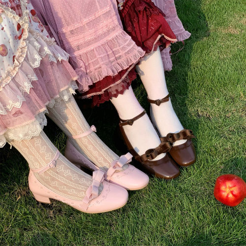 定金丨莉莉丨摩多modo原创Lolita丝绒蝴蝶结雕花单鞋