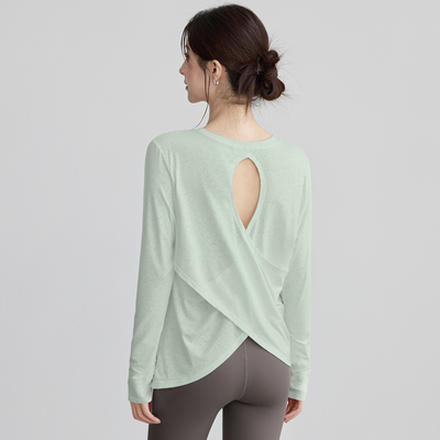VOJ瑜伽服薄款长袖美背运动上衣
