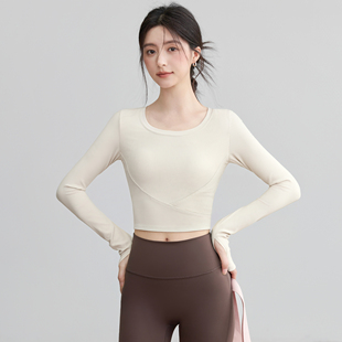 VOJ瑜伽服秋冬新款圆领胸垫运动上衣打底衫跑步普拉提训练健身服