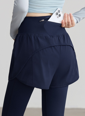 VOJ瑜伽裤秋高腰提臀假两件健身晨跑步运动健身服普拉提骑行长裤