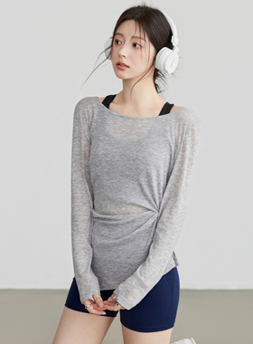 VOJ瑜伽服罩衫宽松防晒运动长袖透气速干健身训练服宽松薄款上衣