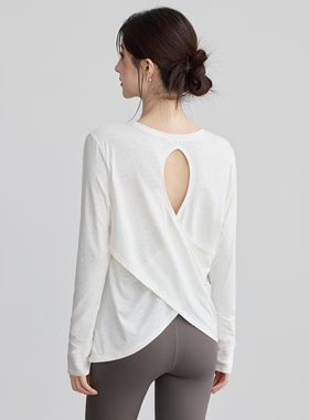 VOJ瑜伽服美背显瘦长袖上衣宽松露背罩衫训练服跑步健身衣普拉提