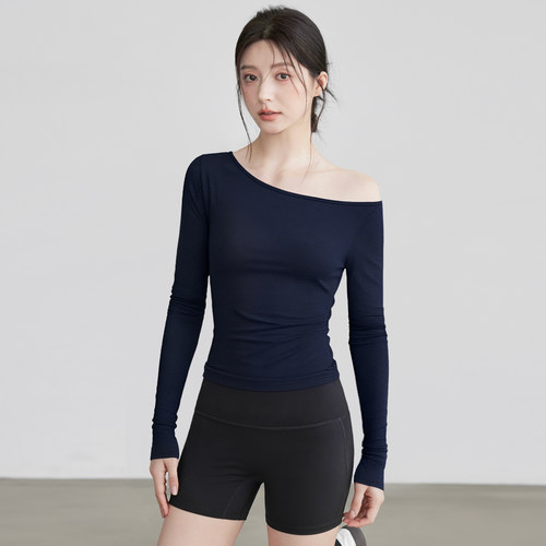 VOJ瑜伽服女，辣妹风露肩打底衫