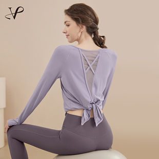 VOJ网纱瑜伽服女长袖2026新款上衣宽松运动罩衫普拉提套装健身服