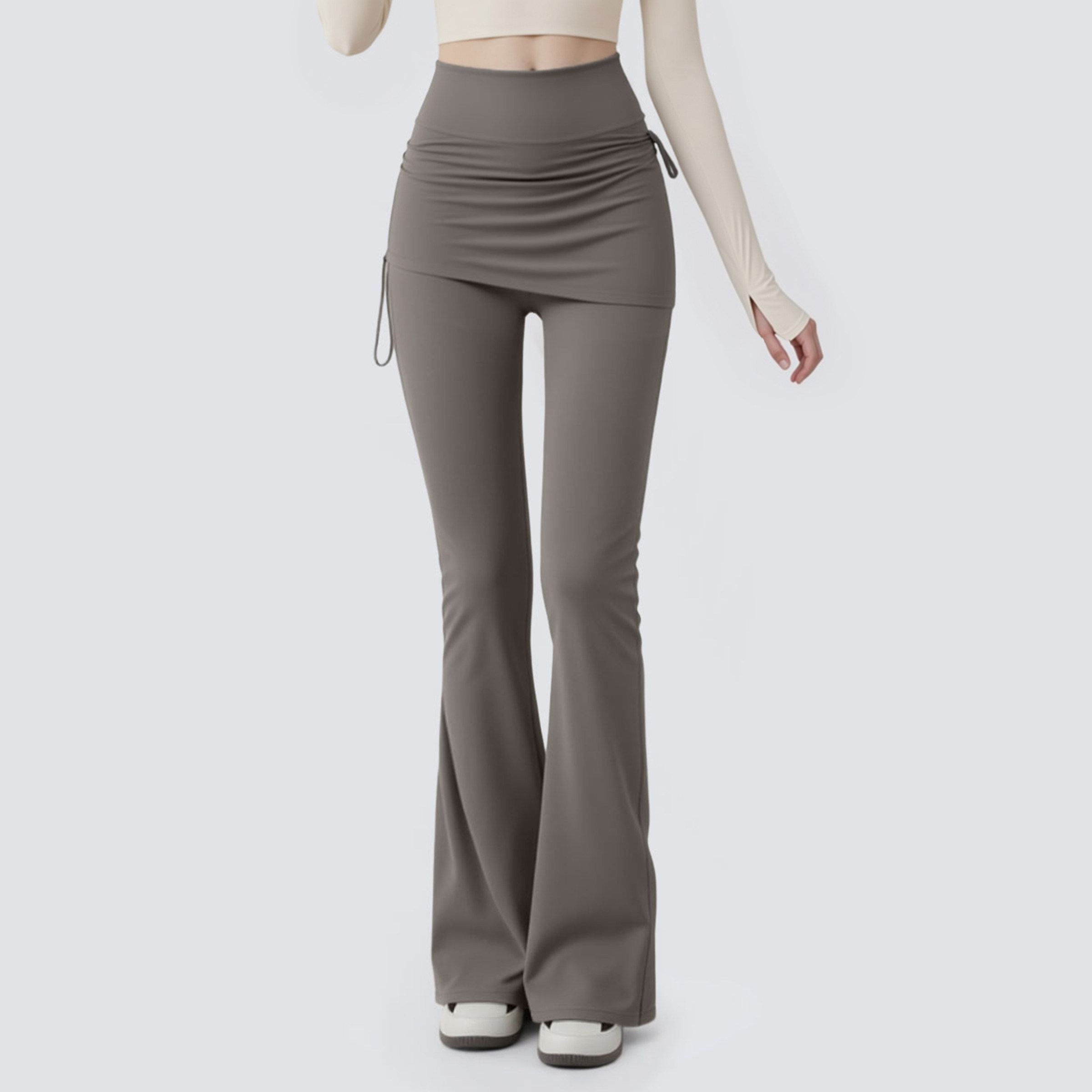 VOJ假两件瑜伽裤微喇运动高腰普拉提训练长裤提臀裙裤屁帘健身裤