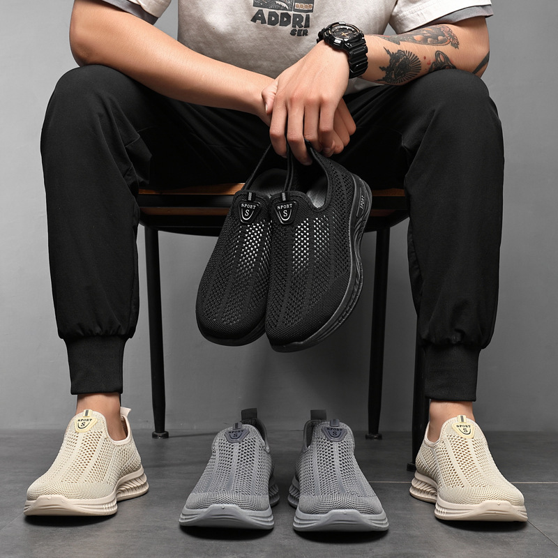 镂空户外鞋子男式气垫徒步鞋防滑登山鞋懒人套脚旅游鞋运动跑步鞋