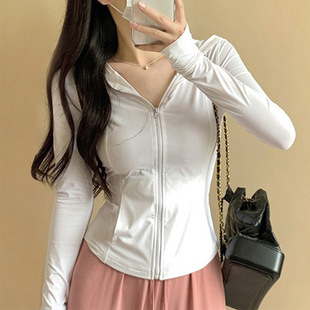 冰丝灰色防晒衣女款夏季薄款修身显瘦开衫外套紧身运动瑜伽服上衣