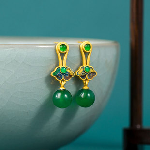 新中式耳环2024新款爆款绿色耳坠古风搭配马面裙的耳饰配旗袍配饰