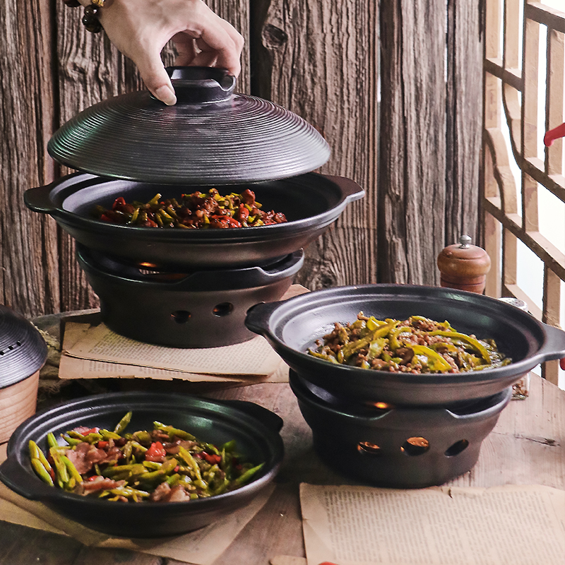 耐高温可干烧砂锅带底座