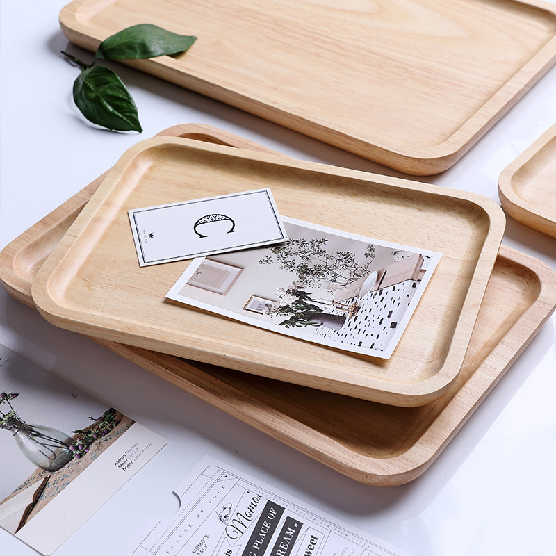 Japanese solid wood tray household rectangular tea plate cup